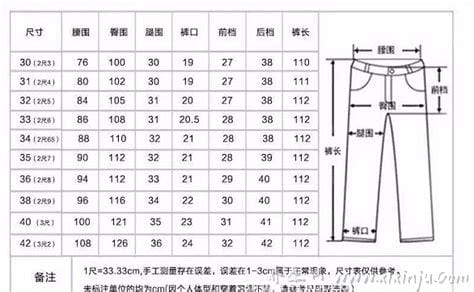 男士裤子尺码对照表,一看就明了(32对应腰围2尺5参考xl)